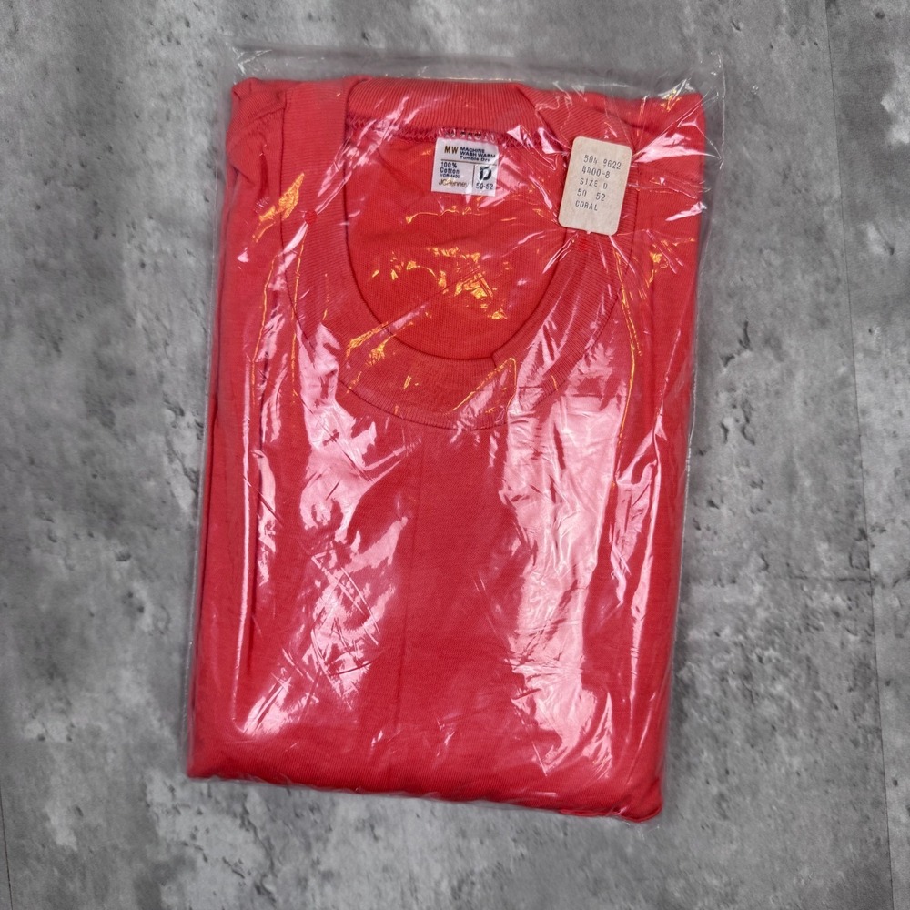 Vintage JC Penney Blank Pocket T-Shirt Mens 2XL Coral Short Sleeve True 70s